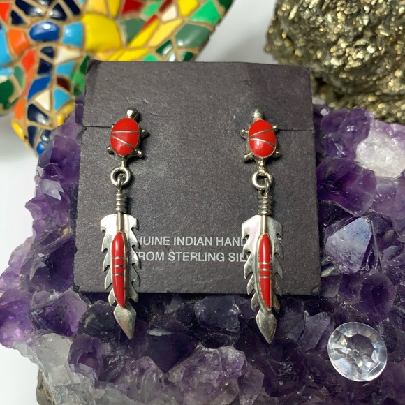 🚫RESERVED🚫Native silver/red coral earrings - Picture 2 of 14